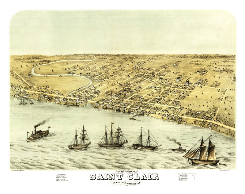 Size comparison using Vintage Map of Saint Clair, Michigan 1868