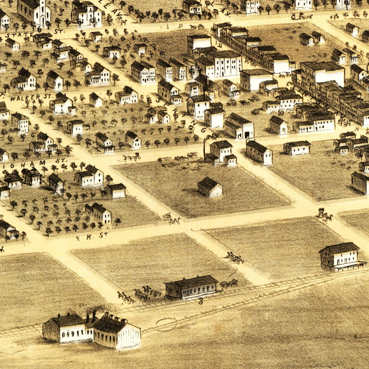 Restored historic details from the 1868 city map of Saint Johns, Michigan