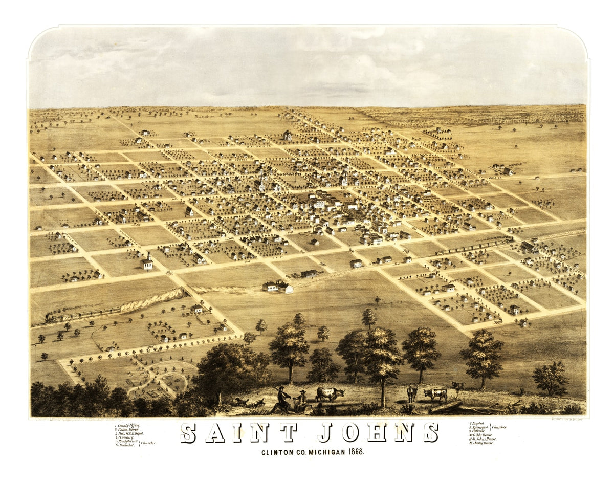 Preview of Vintage Map of Saint Johns, Michigan 1868