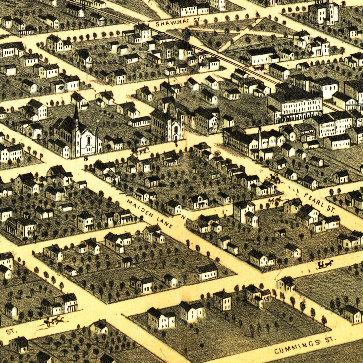 Restored historic details from the 1868 city map of Tecumseh, Michigan