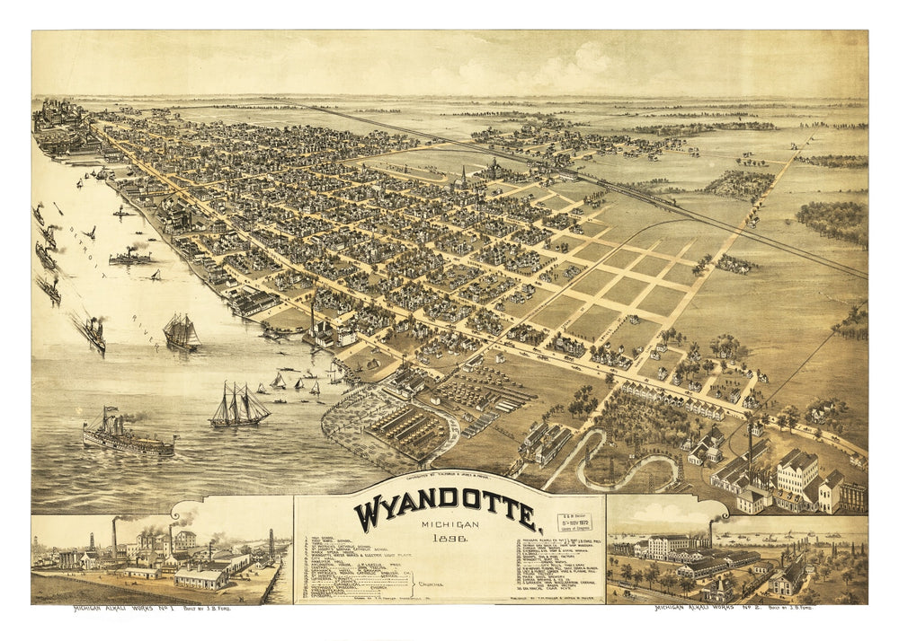 Vintage Map of Wyandotte, Michigan 1896 print style example