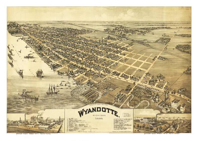 Size comparison using Vintage Map of Wyandotte, Michigan 1896