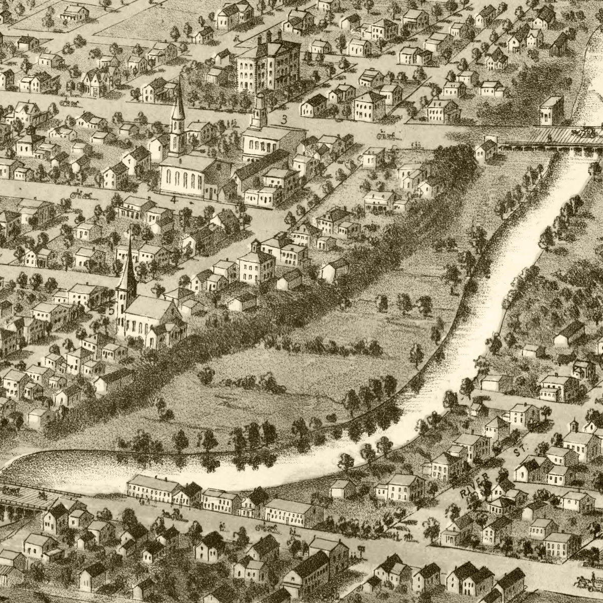 Restored historic details from the 1868 city map of Ypsilanti, Michigan