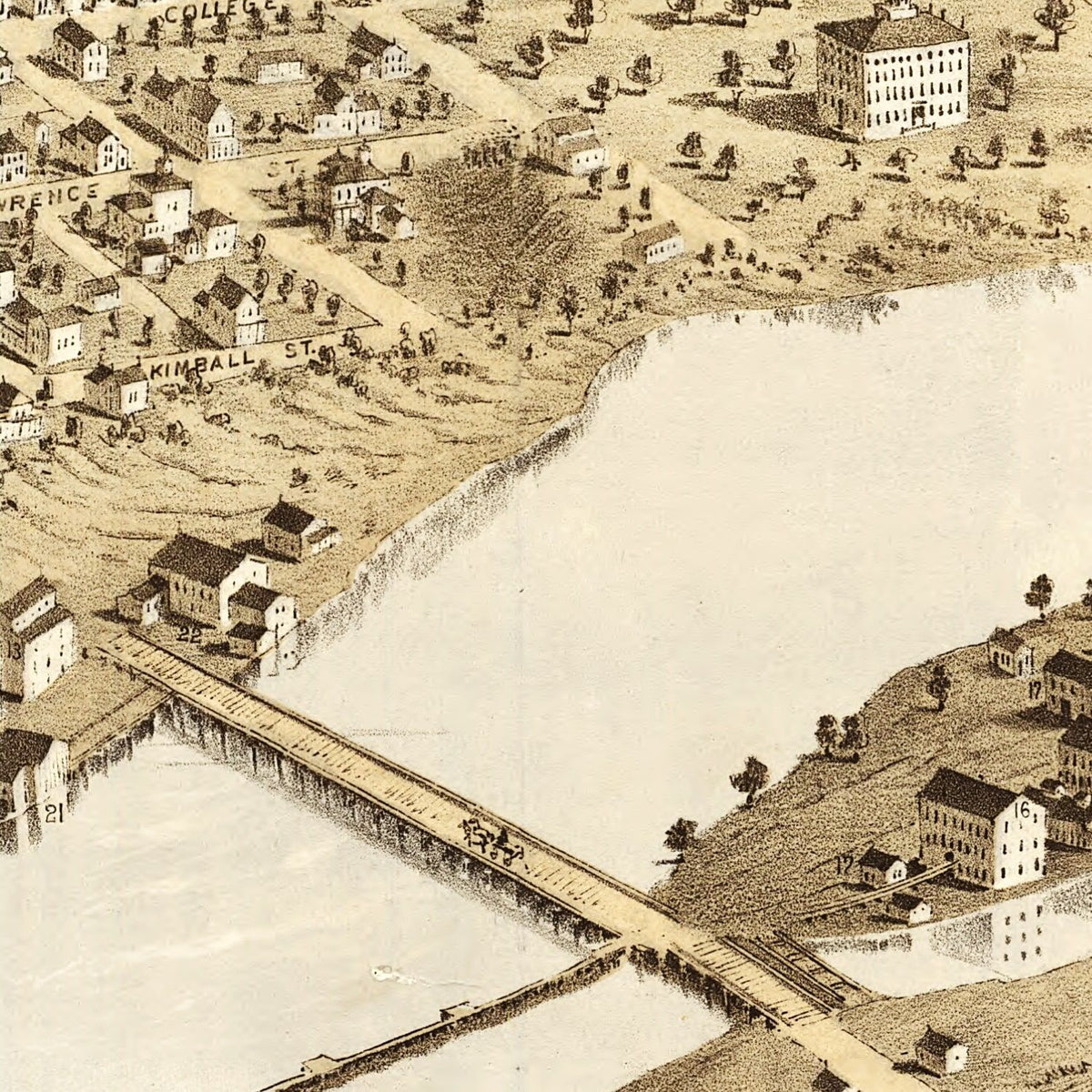Restored historic details from the 1867 city map of Appleton, Wisconsin