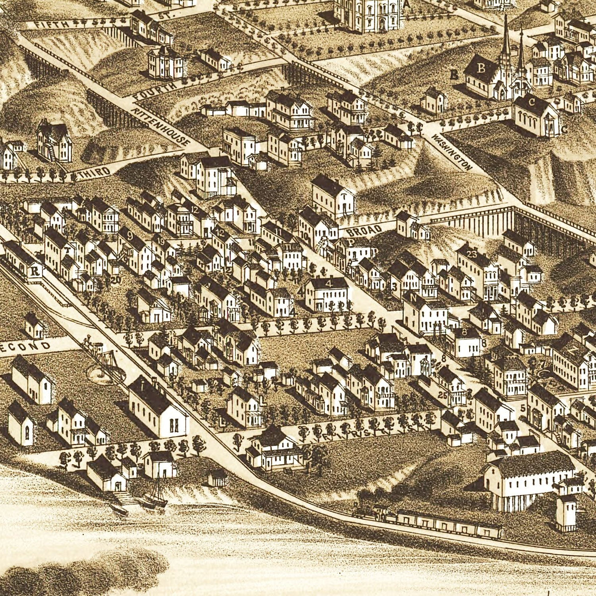 Restored historic details from the 1886 city map of Bayfield, Wisconsin