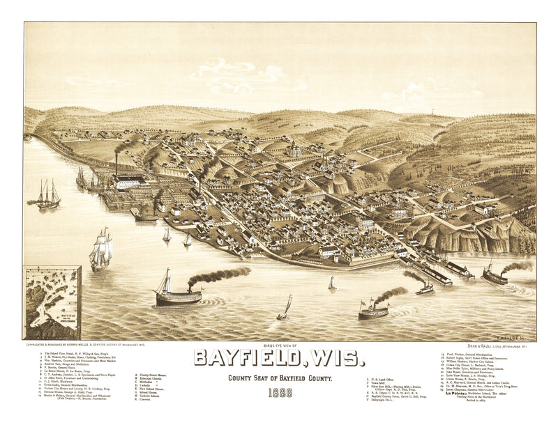 Size comparison using Vintage Map of Bayfield, Wisconsin 1886