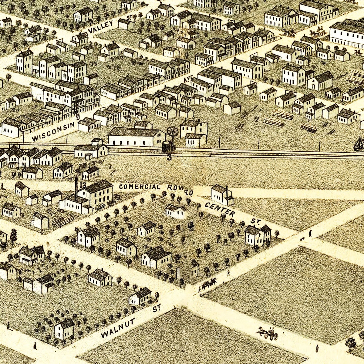 Restored historic details from the 1869 city map of Boscobel, Wisconsin