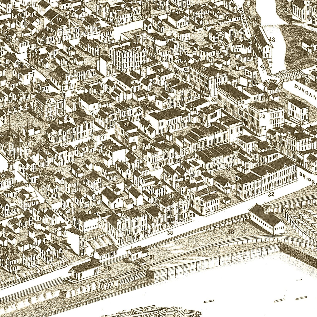 Restored historic details from the 1886 city map of Chippewa Falls, Wisconsin