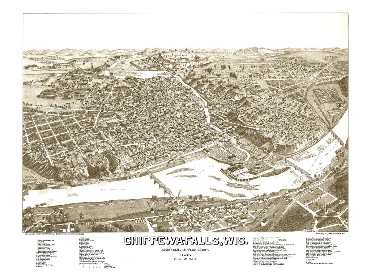 Preview of Vintage Map of Chippewa Falls, Wisconsin 1886