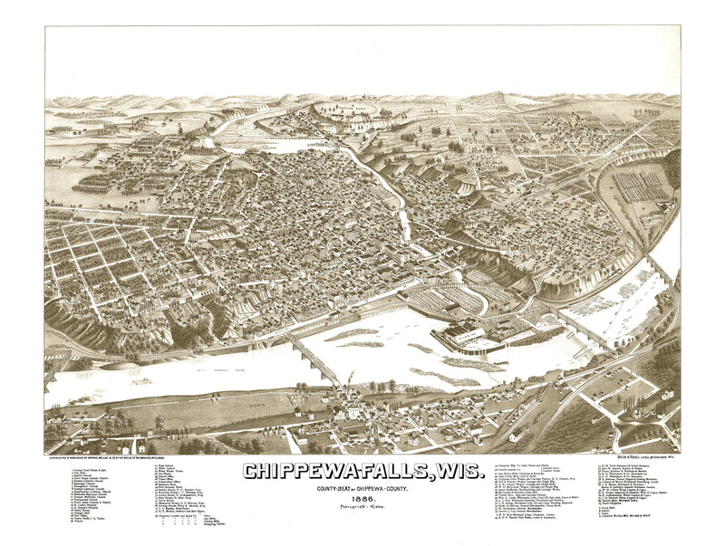 Size comparison using Vintage Map of Chippewa Falls, Wisconsin 1886