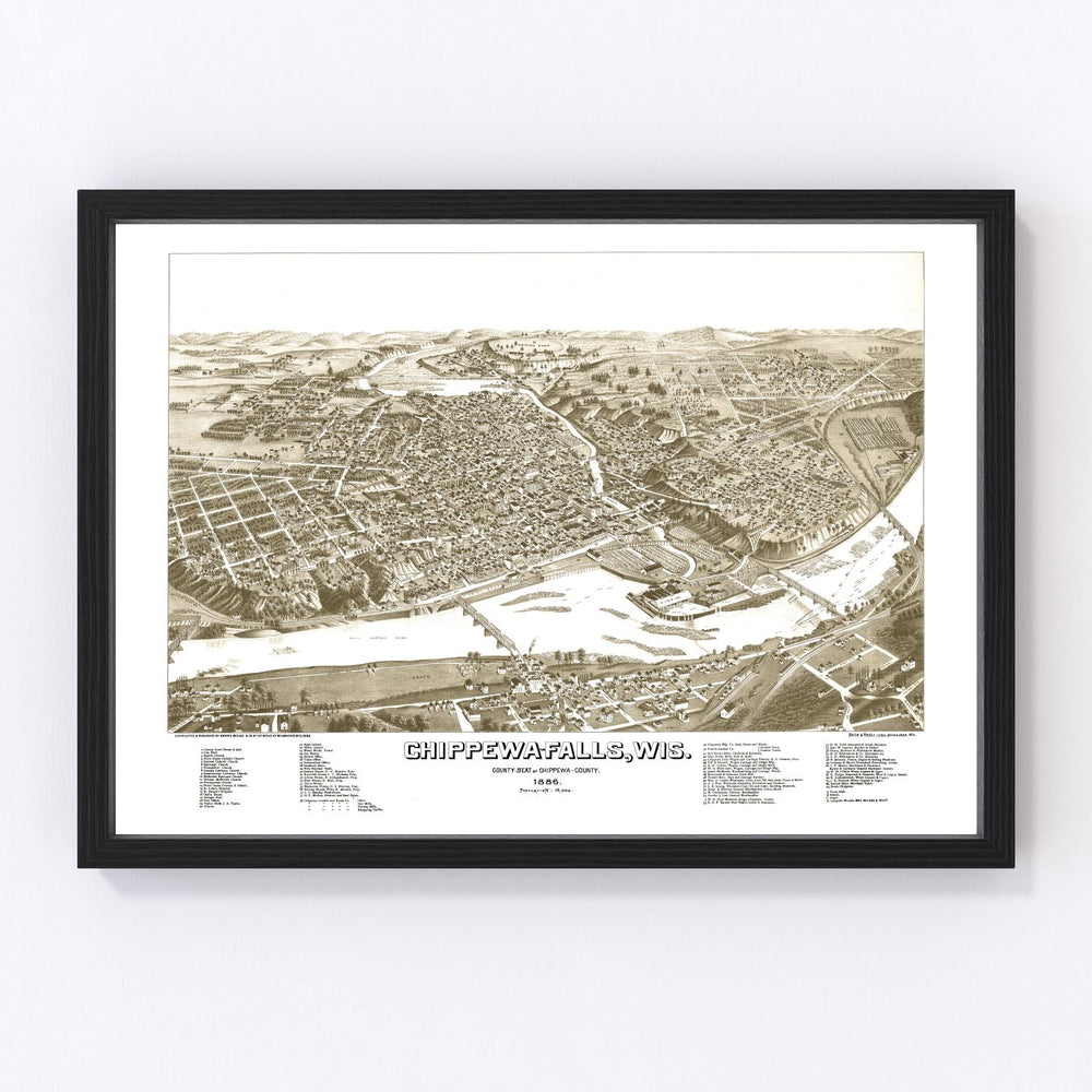 Chippewa Falls Vintage Map 1886