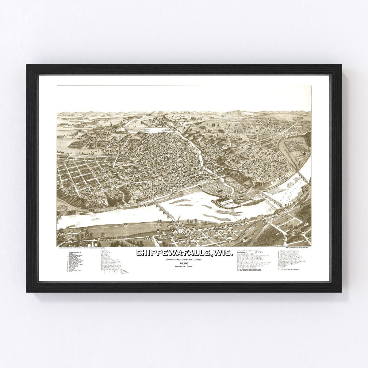 Chippewa Falls Vintage Map 1886
