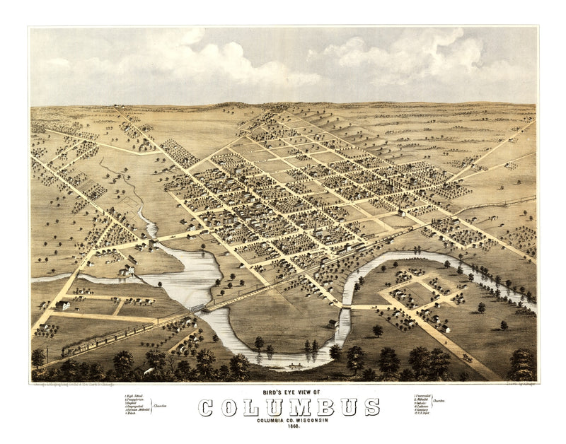 Size comparison using Vintage Map of Columbus, Wisconsin 1868