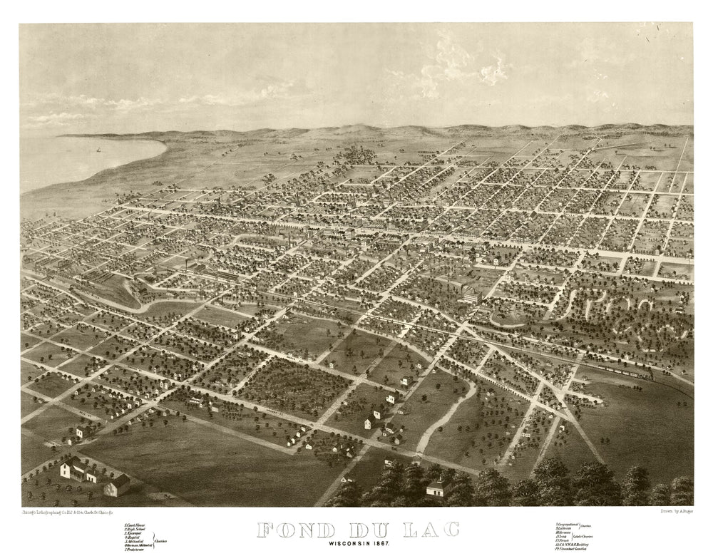 Vintage Map of Fond du Lac, Wisconsin 1867 print style example