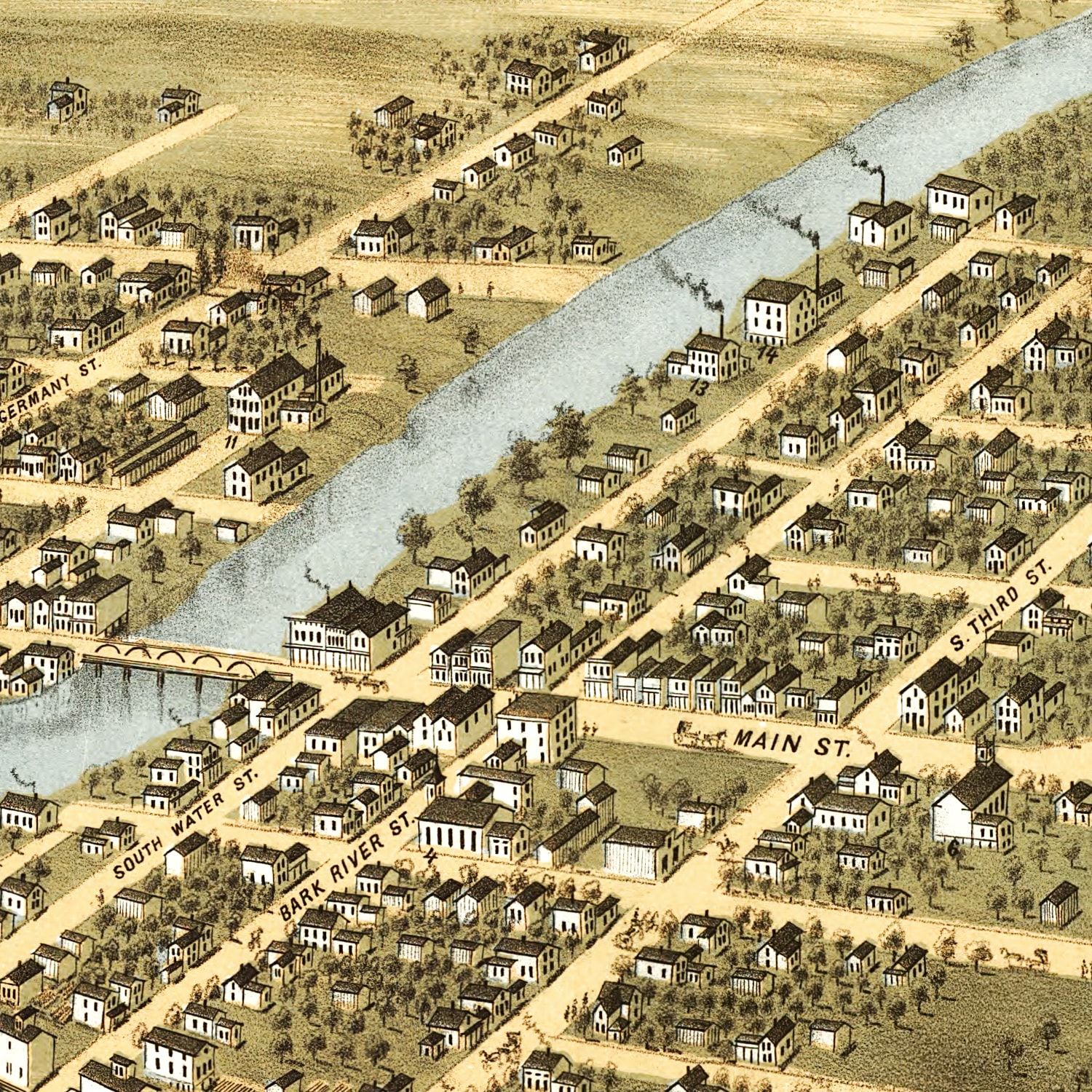 Restored historic details from the 1870 city map of Fort Atkinson, Wisconsin