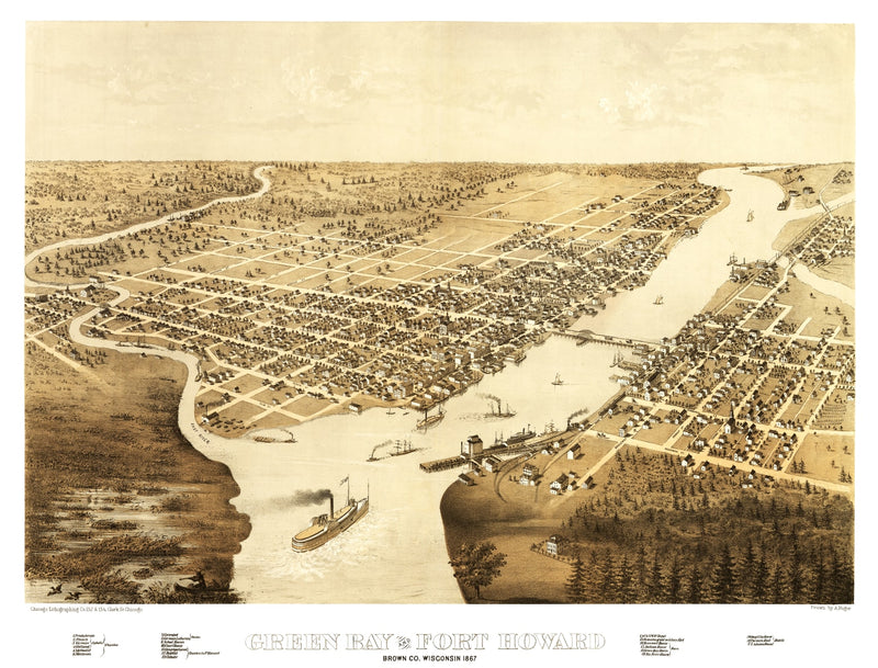 Size comparison using Vintage Map of Green Bay, Wisconsin 1867