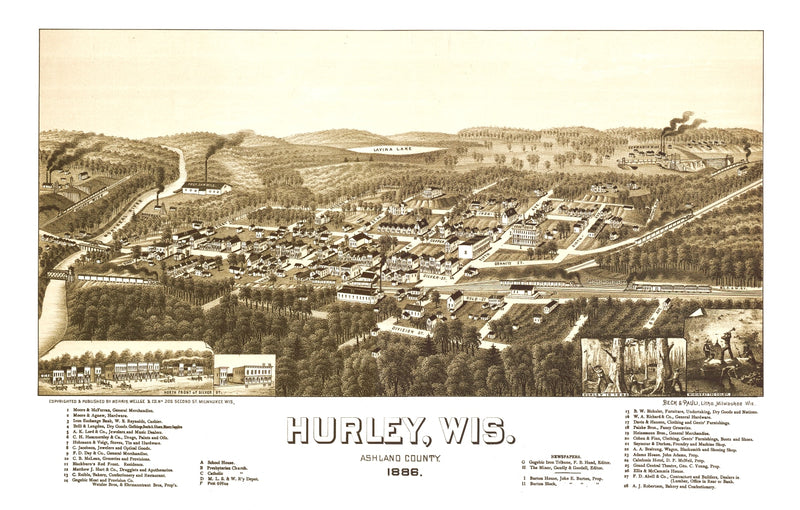 Size comparison using Vintage Map of Hurley, Wisconsin 1886