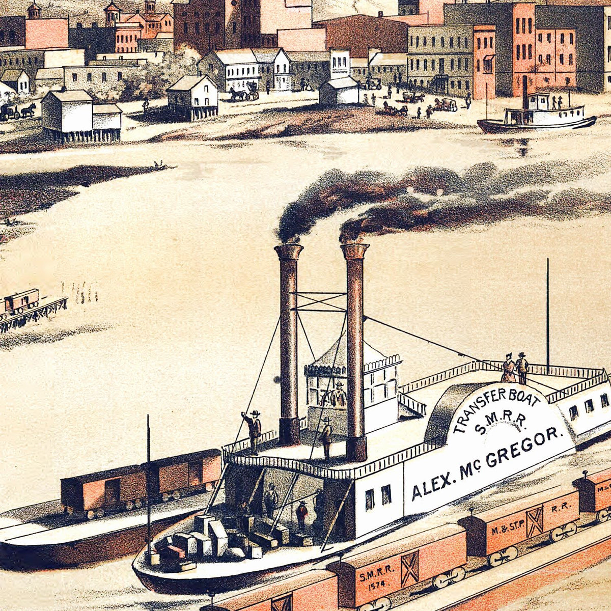 Restored historic details from the 1873 city map of La Crosse, Wisconsin