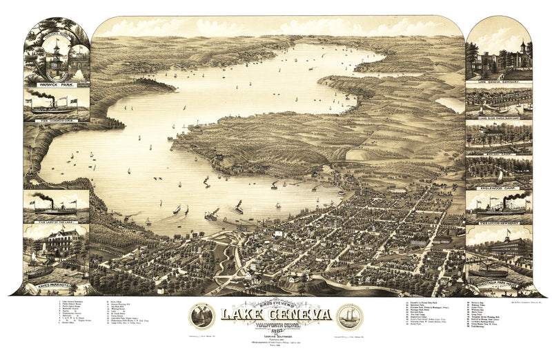 Size comparison using Vintage Map of Lake Geneva, Wisconsin 1882