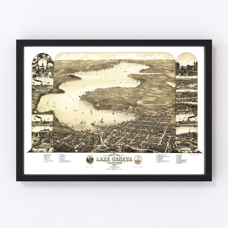 Vintage Map of Lake Geneva, Wisconsin 1882