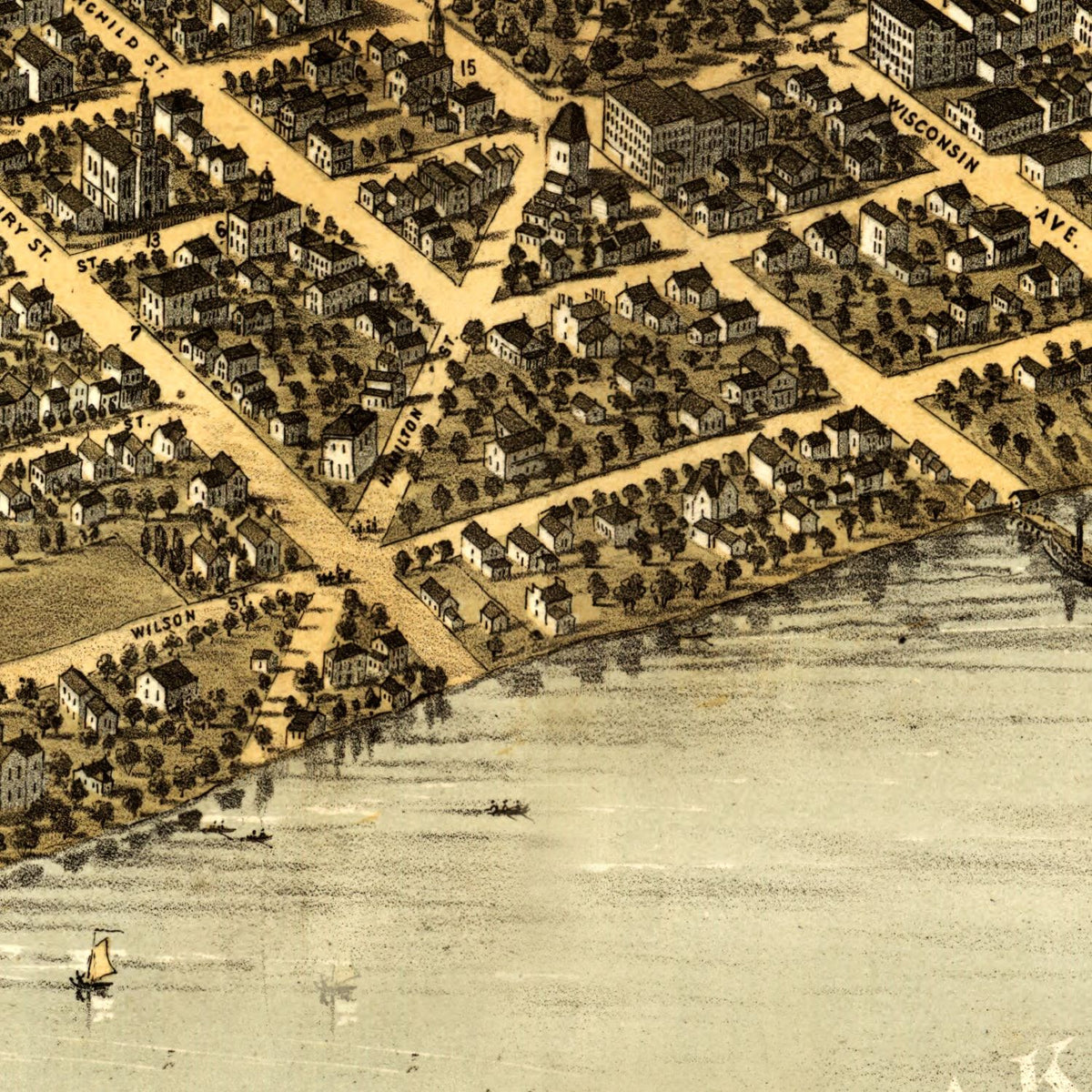 Restored historic details from the 1867 city map of Madison, Wisconsin