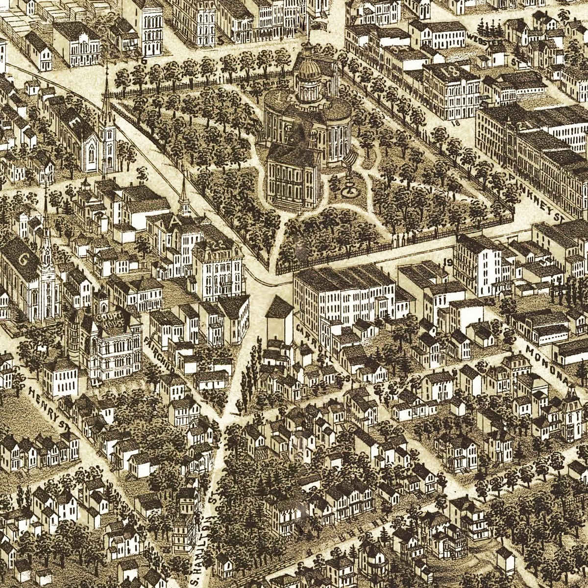 Restored historic details from the 1885 city map of Madison, Wisconsin