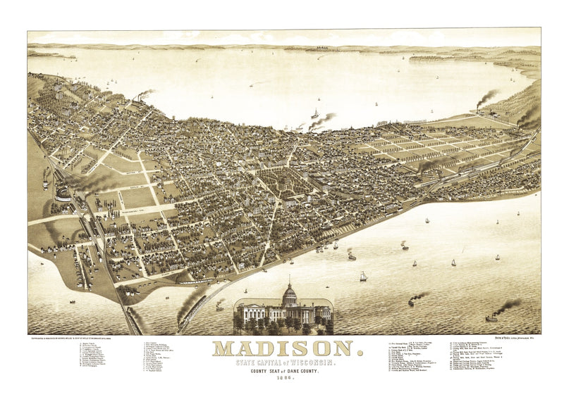 Size comparison using Vintage Map of Madison, Wisconsin 1885