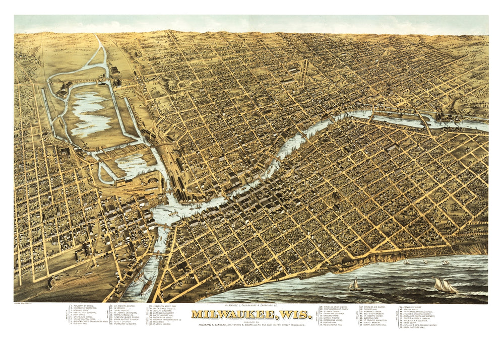 Vintage Map of Milwaukee, Wisconsin 1872 print style example