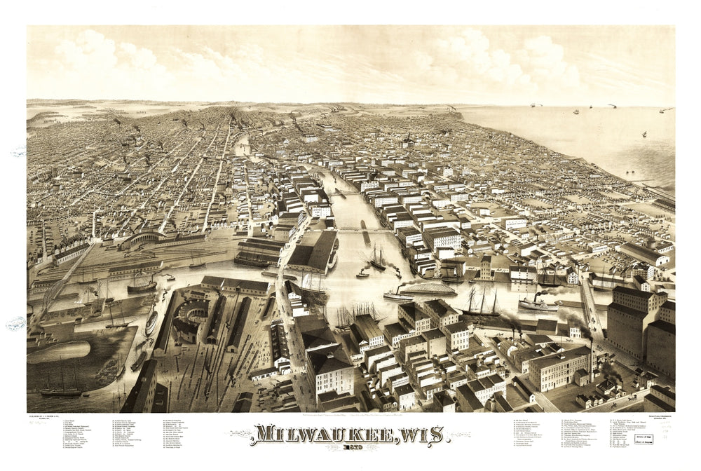 Vintage Map of MIlwaukee, Wisconsin 1879 print style example