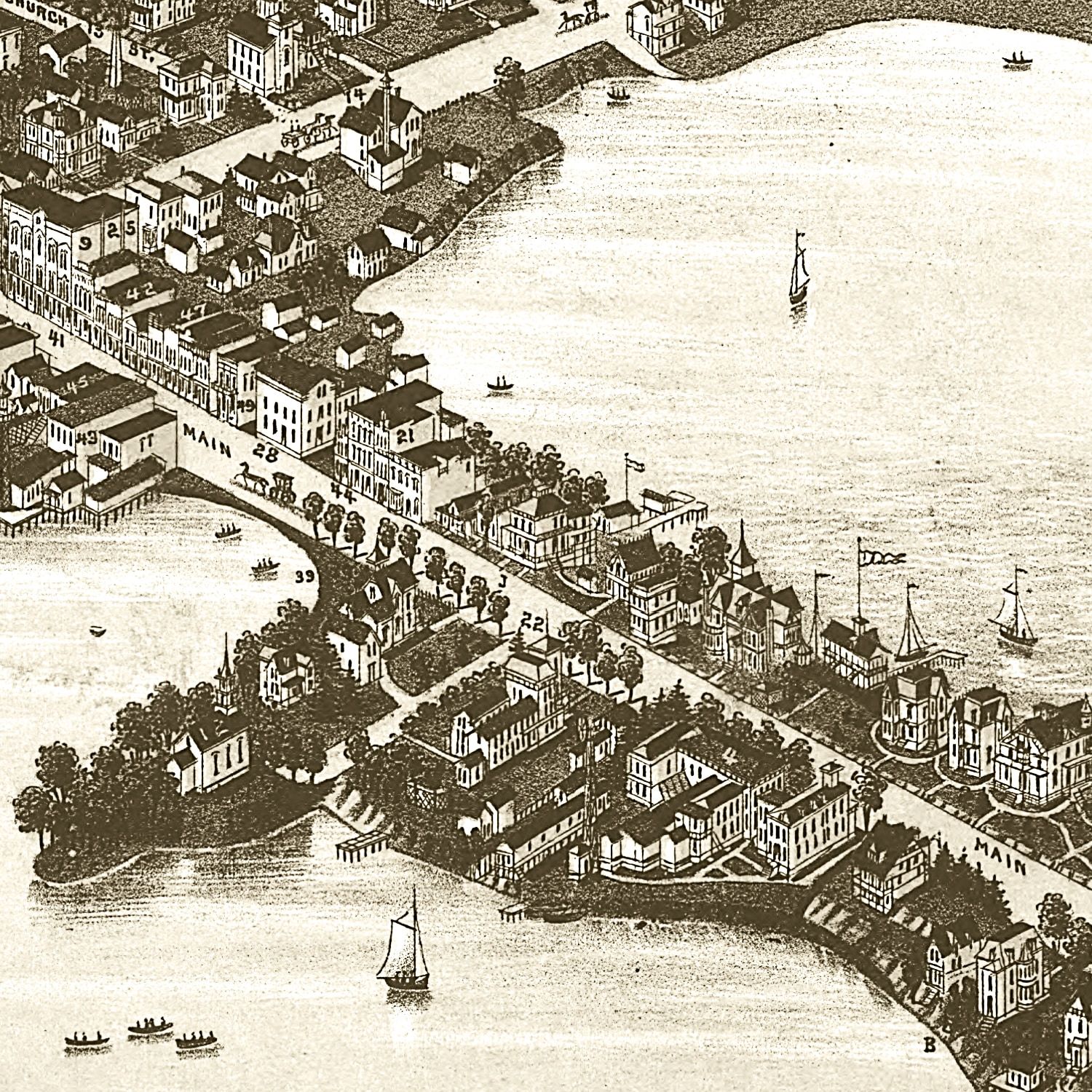 Restored historic details from the 1885 city map of Oconomowoc, Wisconsin