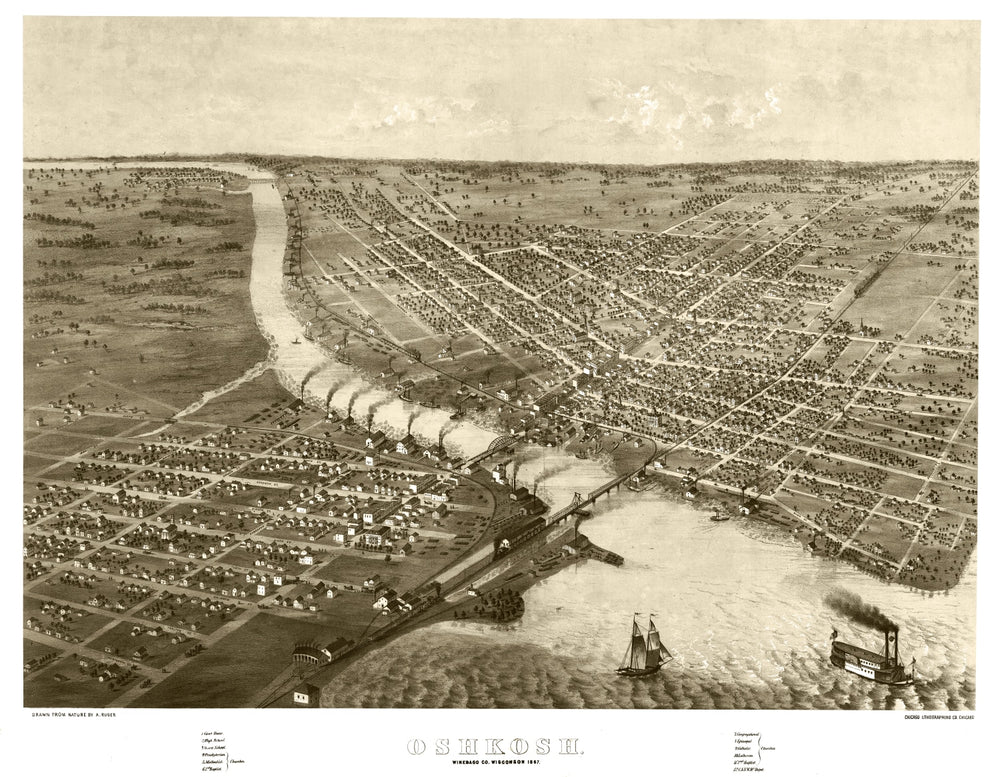Vintage Map of Oshkosh, Wisconsin 1867 print style example