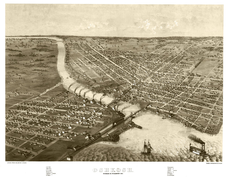 Size comparison using Vintage Map of Oshkosh, Wisconsin 1867