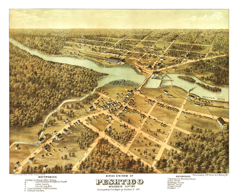 Size comparison using Vintage Map of Peshtigo, Wisconsin 1871