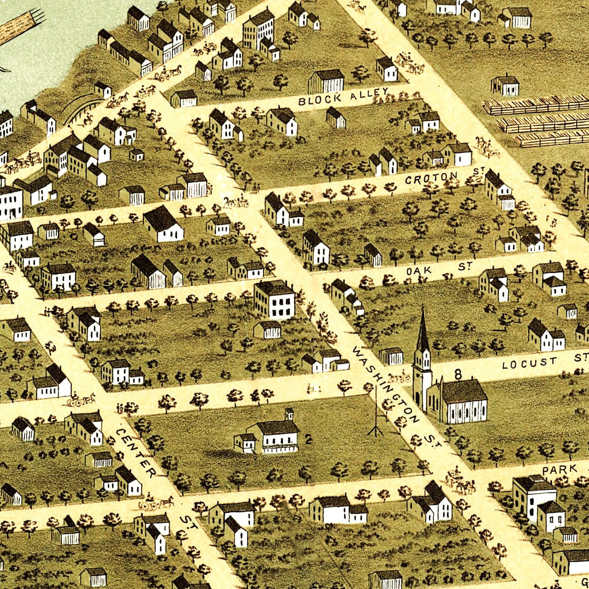 Restored historic details from the 1870 city map of Prairie du Sac, Wisconsin