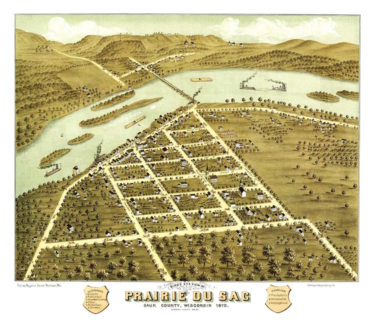 Preview of Vintage Map of Prairie du Sac, Wisconsin 1870