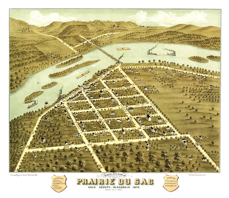Size comparison using Vintage Map of Prairie du Sac, Wisconsin 1870