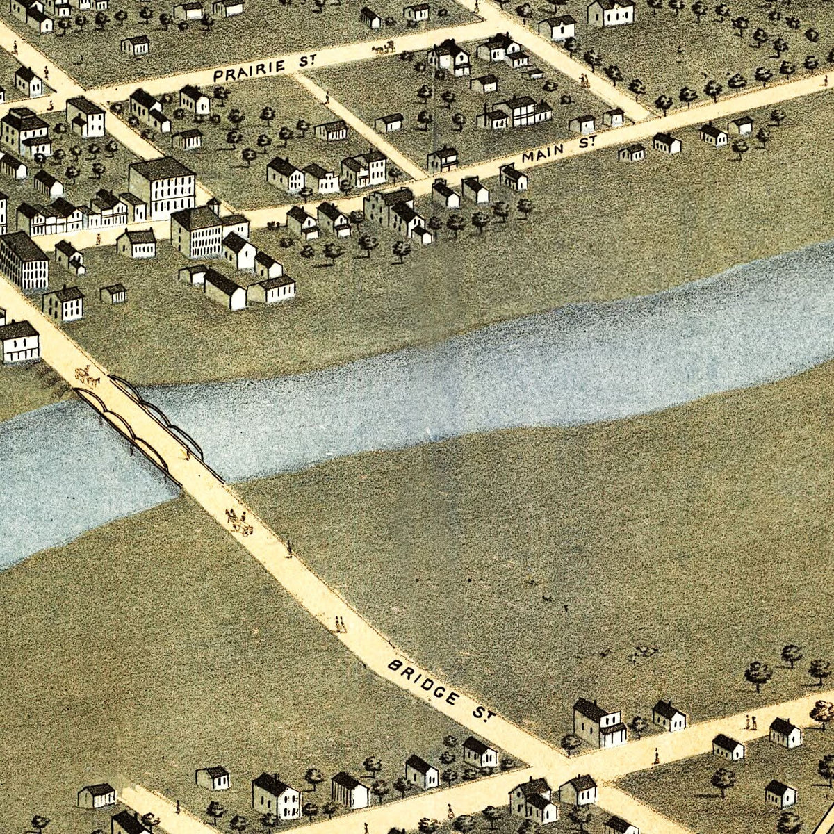 Restored historic details from the 1870 city map of Prairie du Chien, Wisconsin