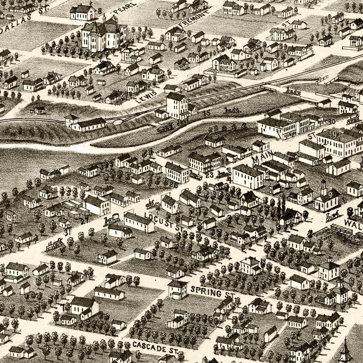 Restored historic details from the 1880 city map of River Falls, Wisconsin