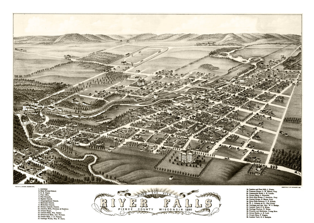 Vintage Map of River Falls, Wisconsin 1880 print style example