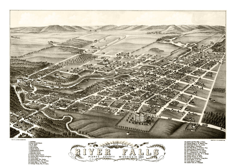 Size comparison using Vintage Map of River Falls, Wisconsin 1880