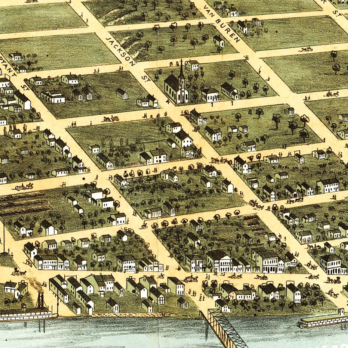 Restored historic details from the 1870 city map of Sauk City, Wisconsin