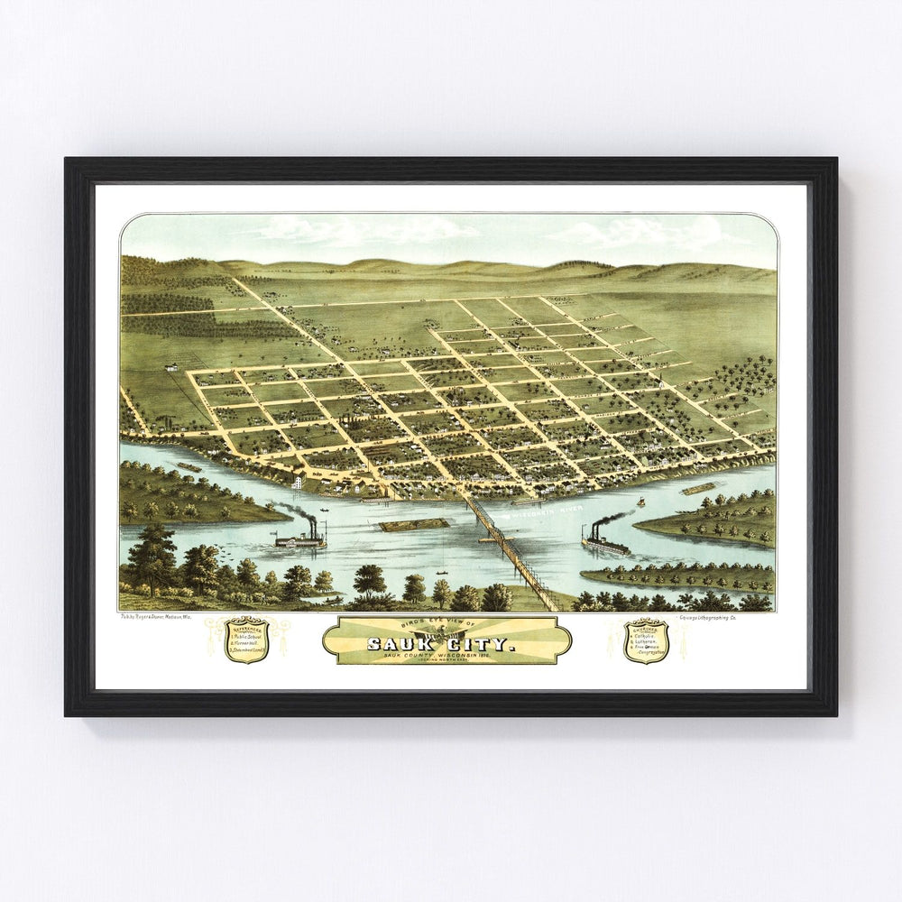 Sauk City Vintage Map 1870