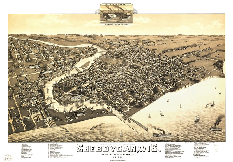 Size comparison using Vintage Map of Sheboygan, Wisconsin 1885