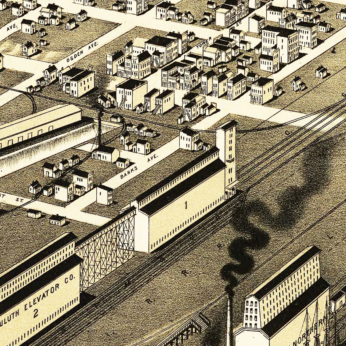 Restored historic details from the 1887 city map of West Superior, Wisconsin