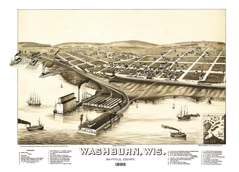 Size comparison using Vintage Map of Washburn, Wisconsin 1886