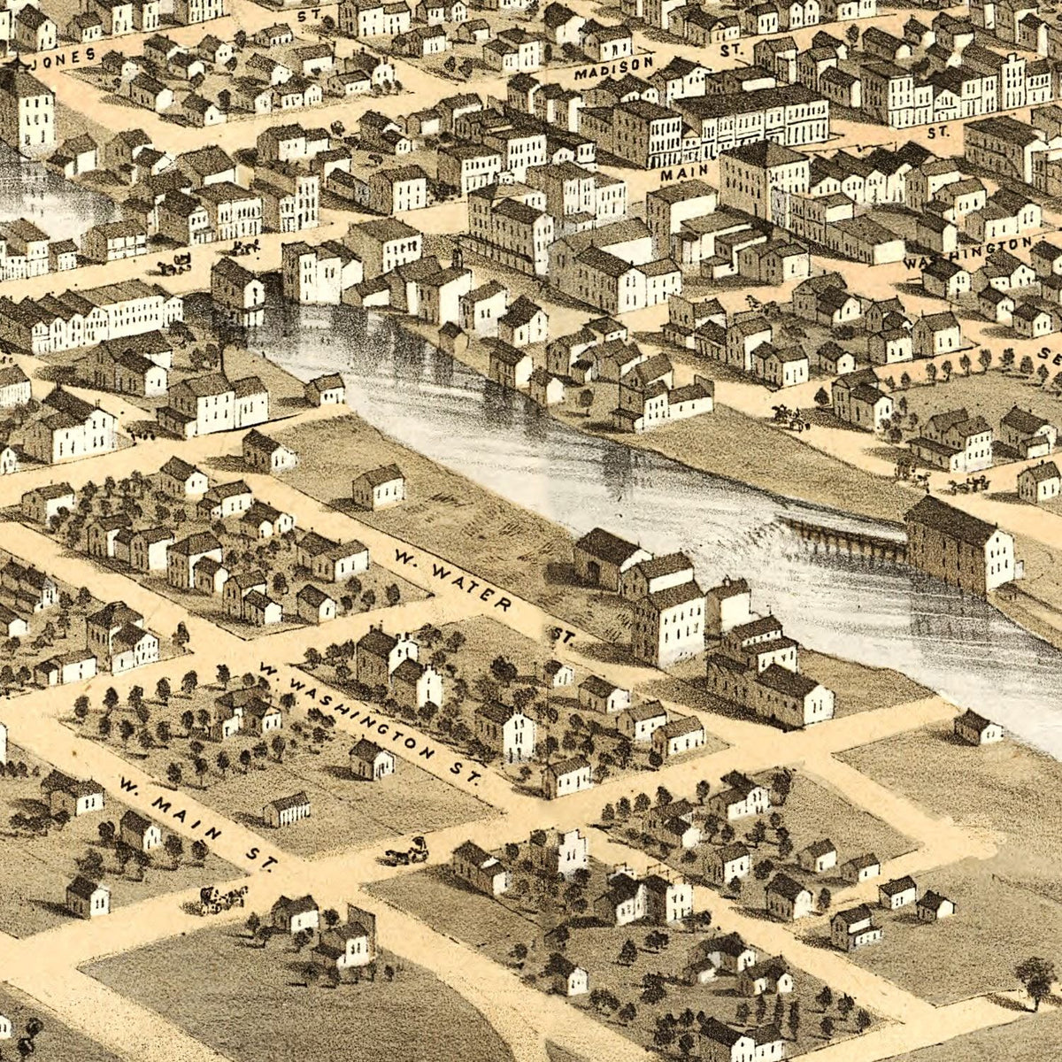 Restored historic details from the 1867 city map of Watertown, Wisconsin