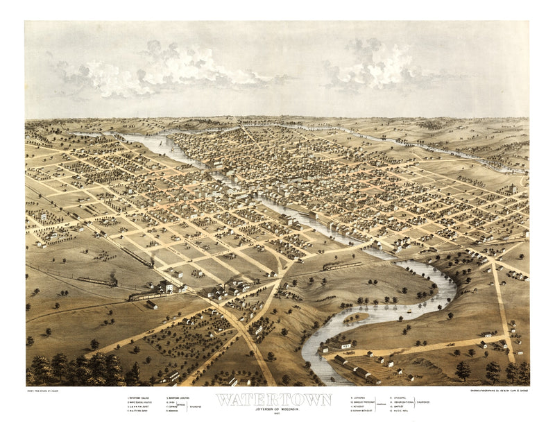 Size comparison using Vintage Map of Watertown, Wisconsin 1867