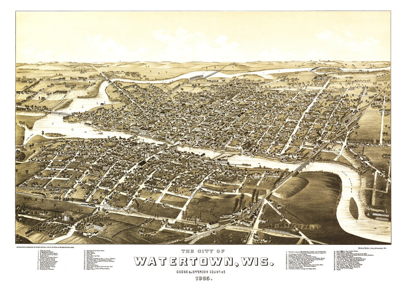 Size comparison using Vintage Map of Watertown, Wisconsin 1885