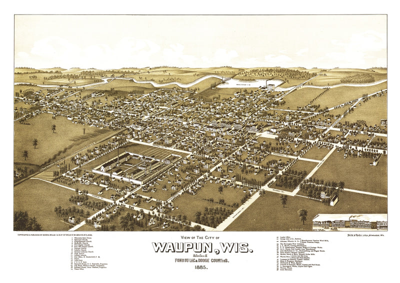 Size comparison using Vintage Map of Waupun, Wisconsin 1885