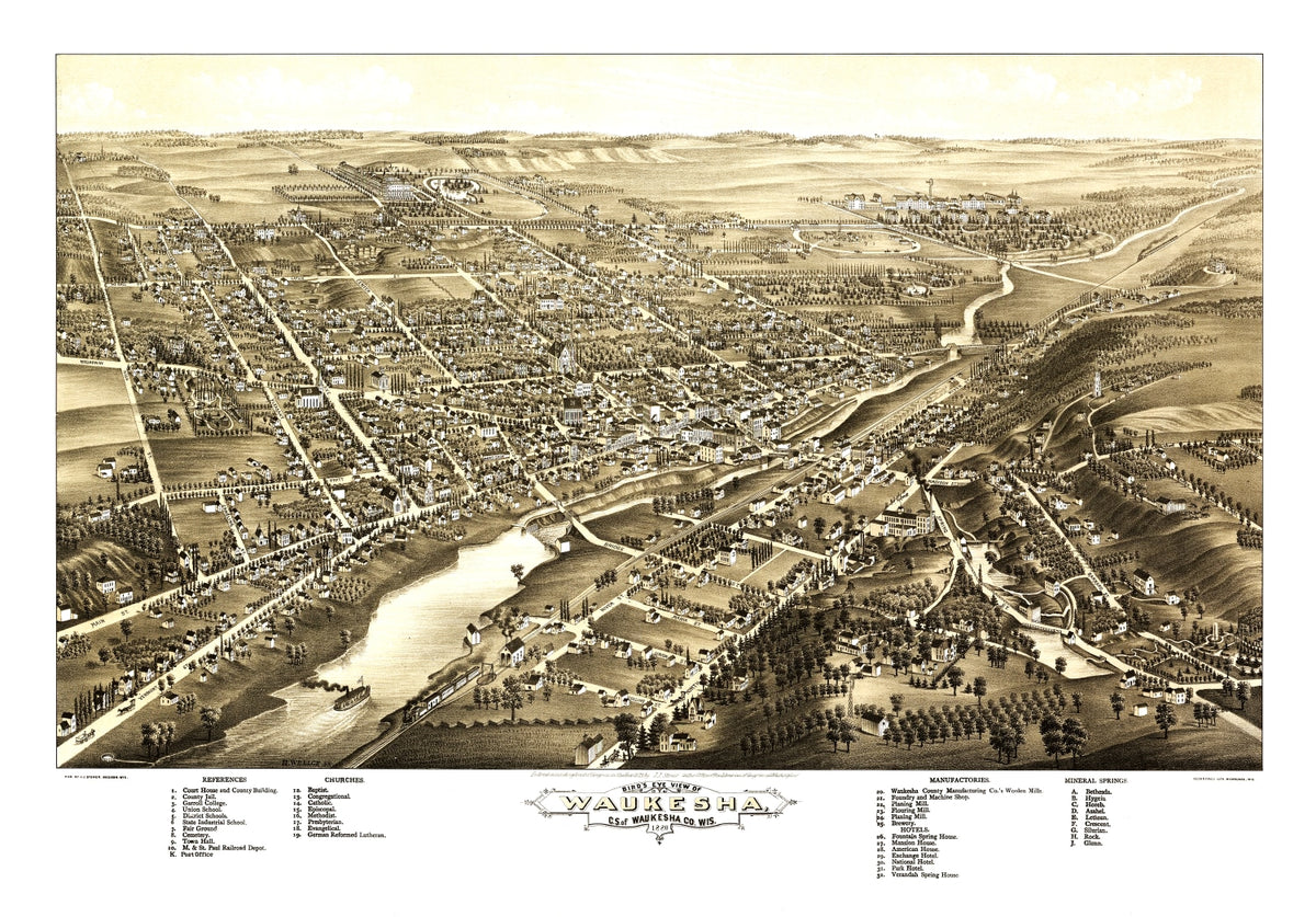 Preview of Vintage Map of Waukesha, Wisconsin 1880